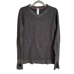 Lululemon Ivivva Girls 12 Charcoal Gray Textured Active Shirt Thumbholes Grey